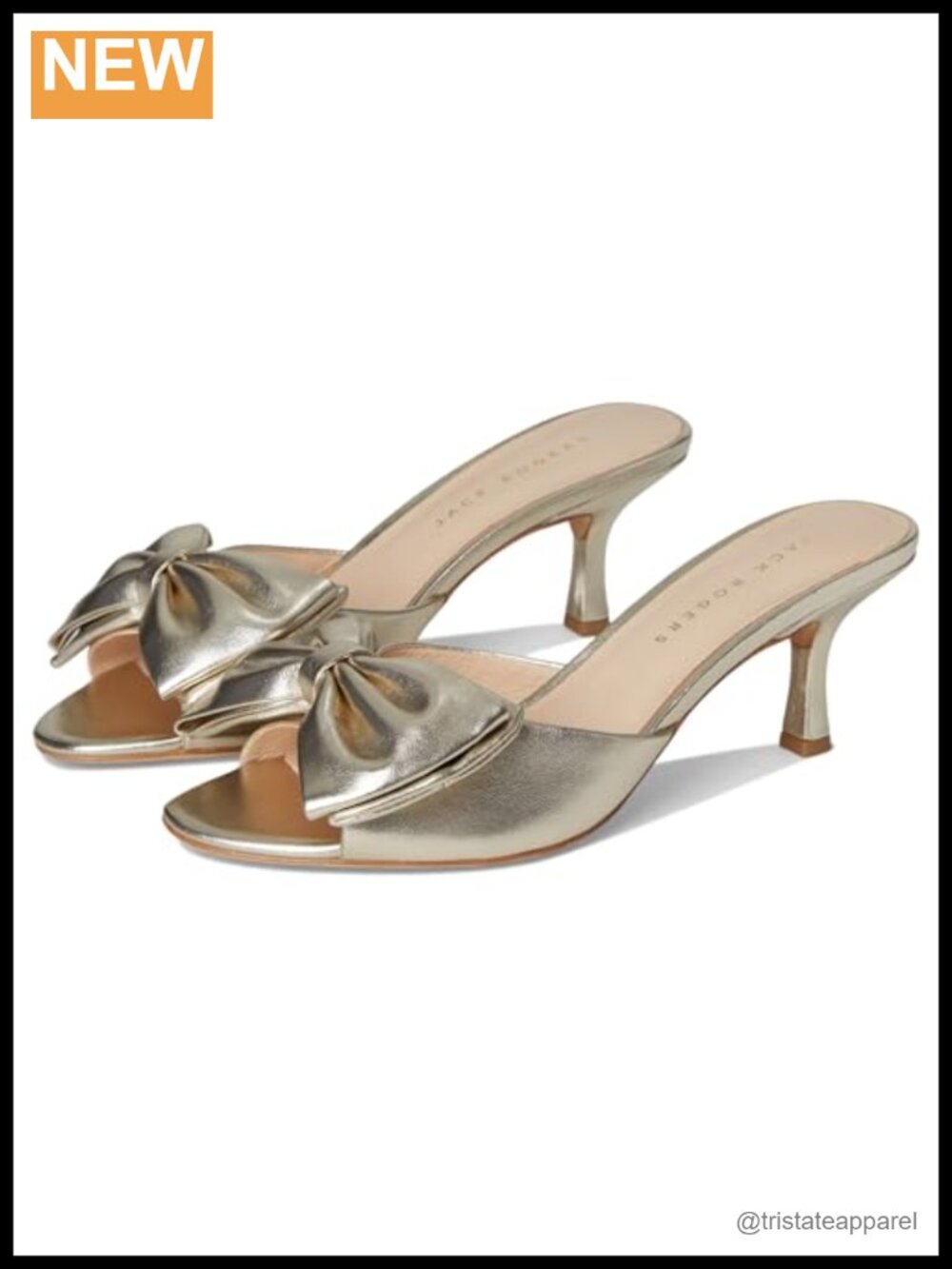 Jack Rogers Lola Bow Sandal Metallic Nappa Leather Kitten Heel Square Toe